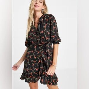 Topshop Trailing Rose Mini Wrap Dress